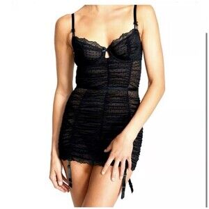 Victoria's Secret Sexy Women's XL Black Ruched Lingerie Garter Sheer Polka Dot